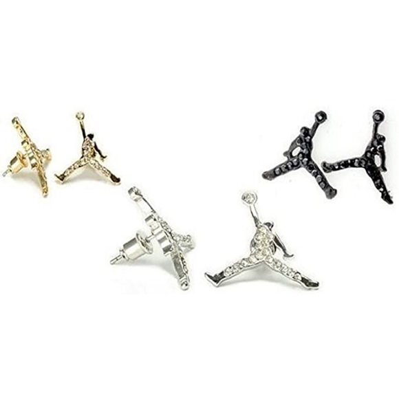 GOLD SILVER BLACK AIR JORDAN JUMPMAN EARRINGS STUD‎ - Picture 1 of 3